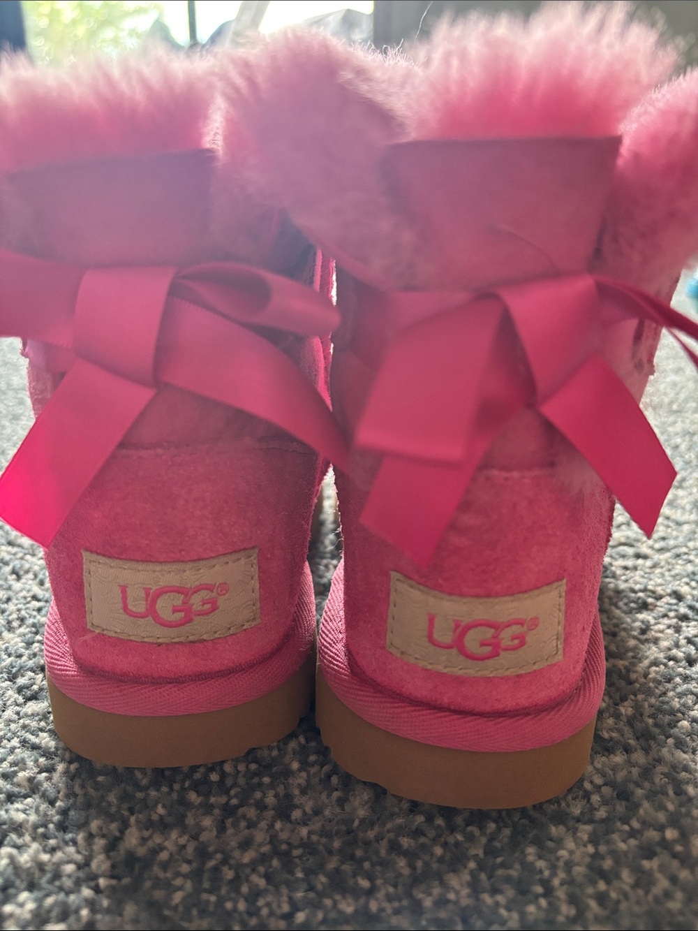 UGG Hot Pink Satin Bow Sheepskin Boots